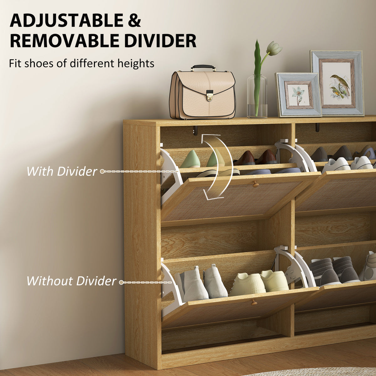 Rattan Shoe Cabinet with 4 Flip Drawers – 41"W x 32"H