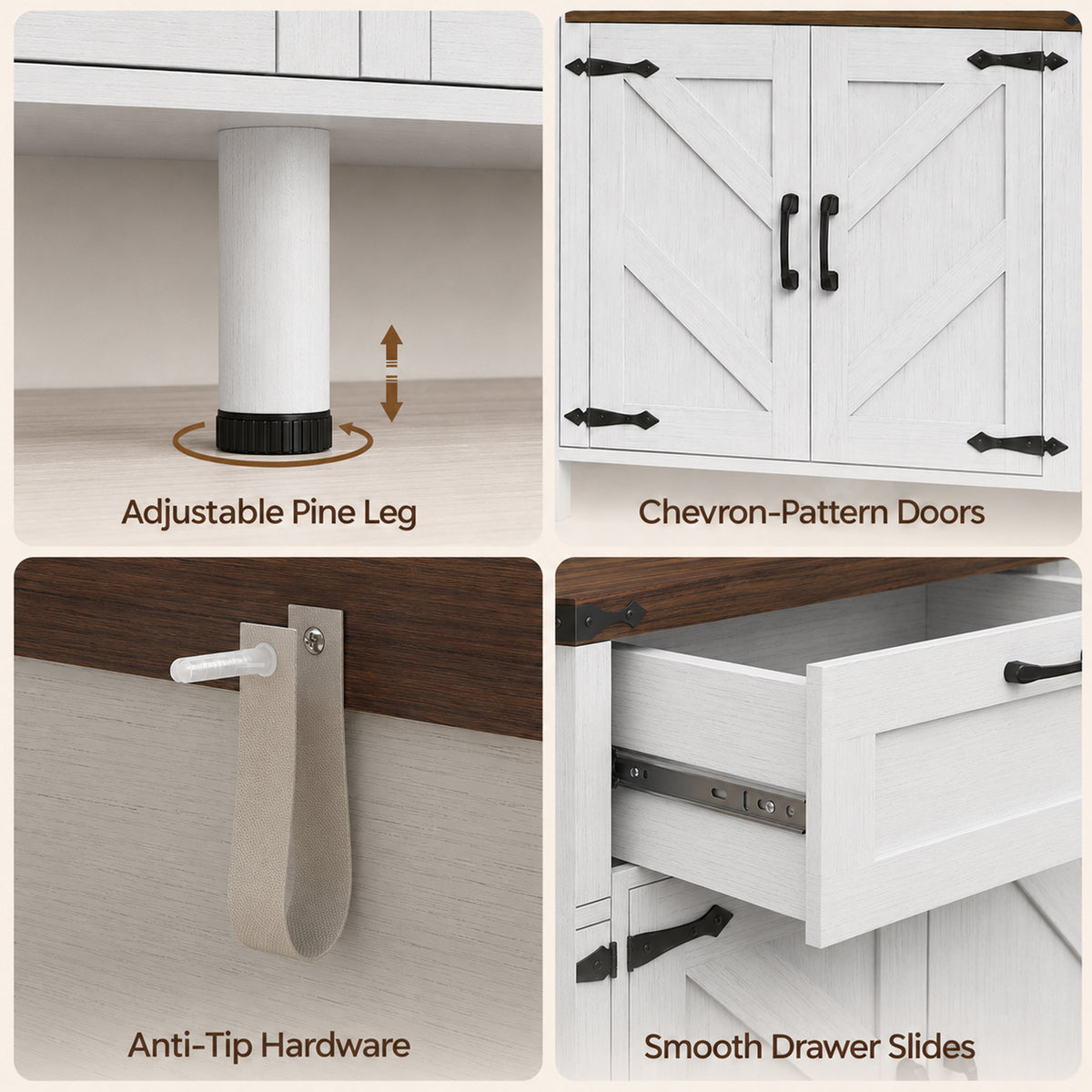 Farmhouse Sideboard Buffet Cabinet – 55"W x 32"H