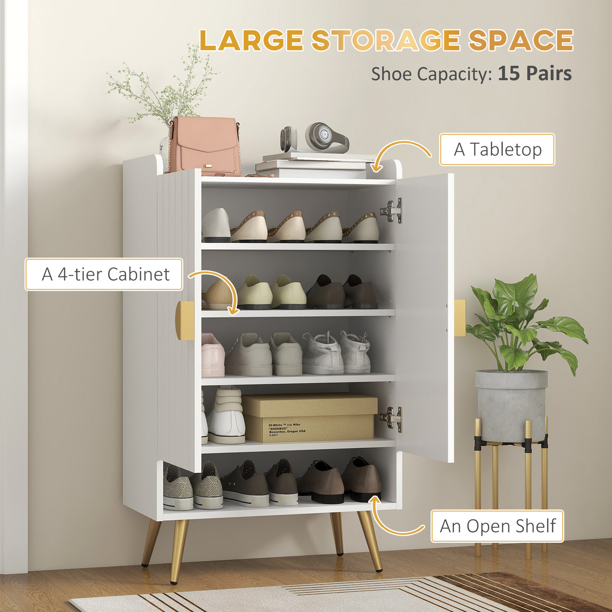 Entryway Shoe Cabinet with Open Shelves – 24"W x 39"H