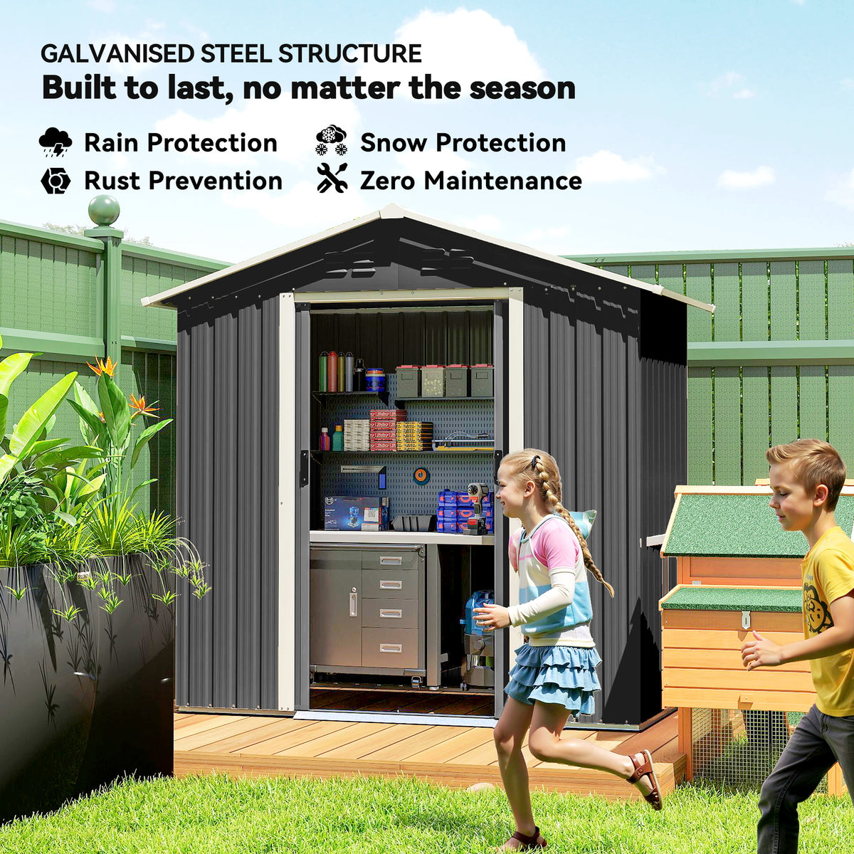 6.5x3.5ft Metal Garden Storage Shed for Outdoor Tool Storage with Double Sliding Doors and Vents – Dark Grey