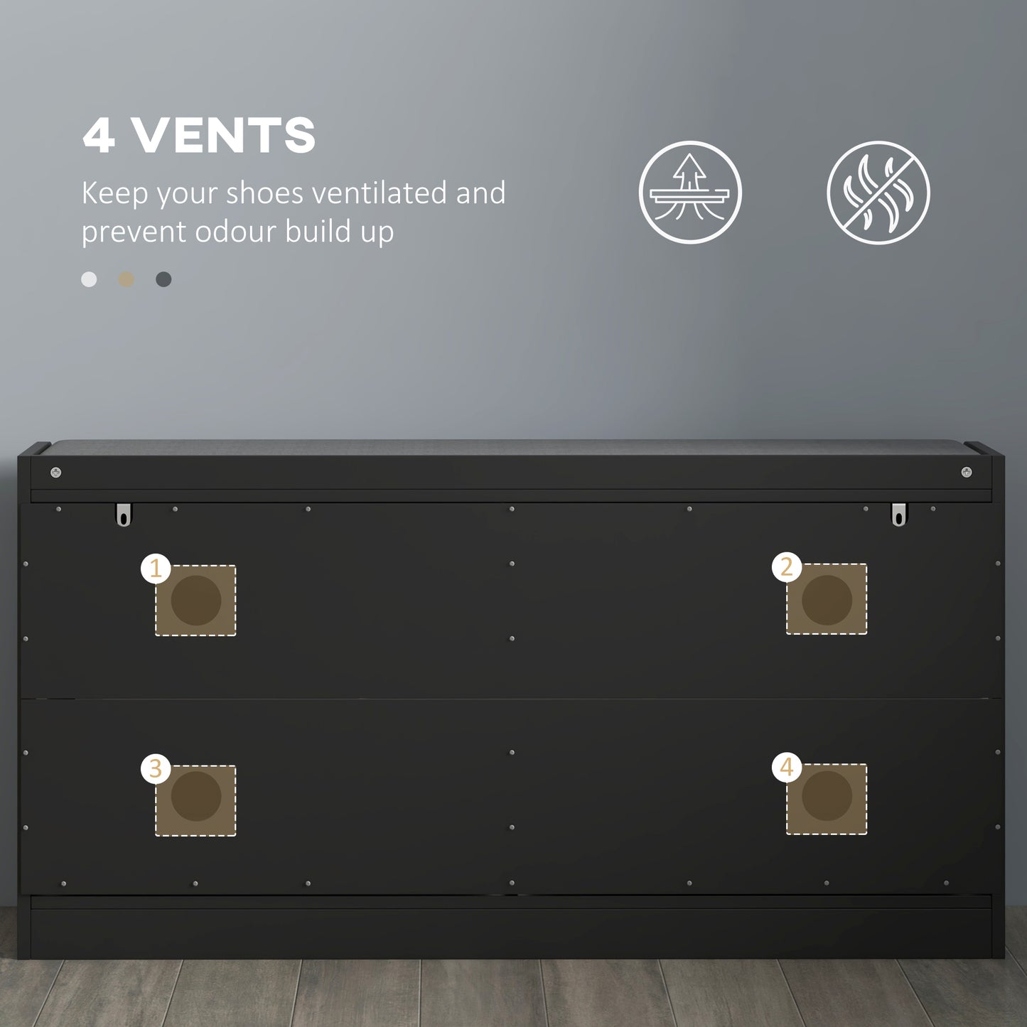 Modern Upholstered Hallway Shoe Storage Bench with Flip Drawers & Vents