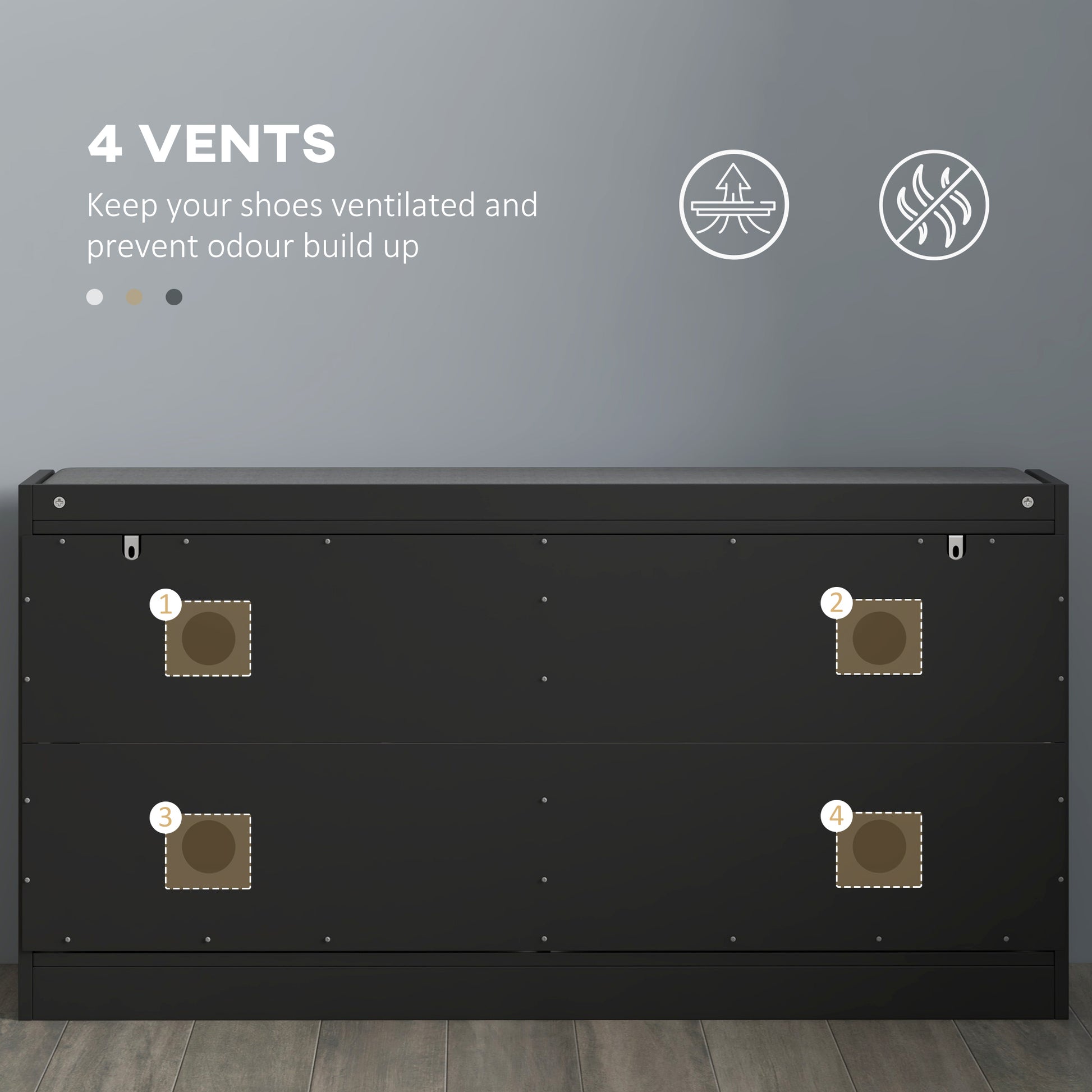 Modern Upholstered Hallway Shoe Storage Bench with Flip Drawers & Vents