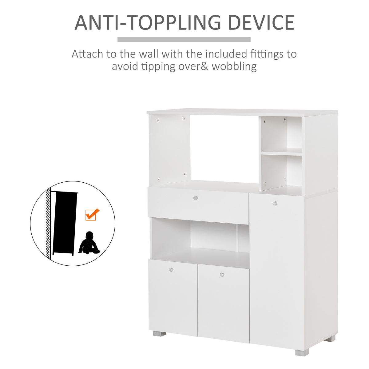 Compact Kitchen Hutch with Microwave Stand and Drawer – 36"W x 47"H