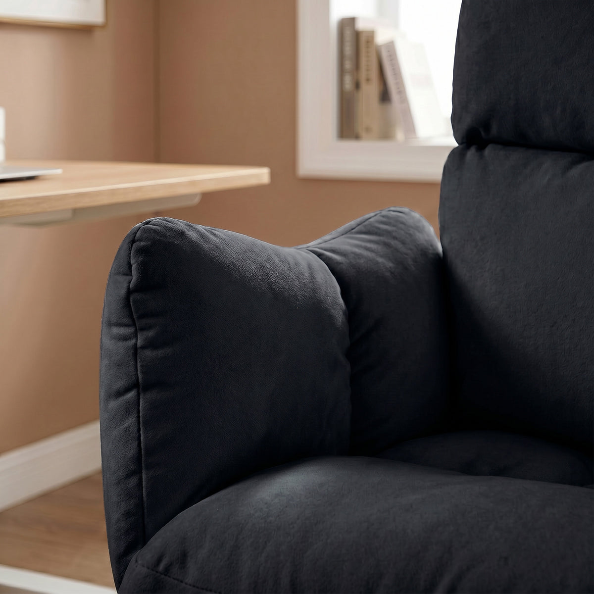 Office Chair with Footrest, Ergonomic Reclining Computer Gaming Chair with Snow Flannel Fabric, Black
