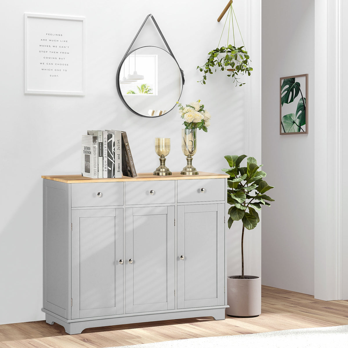 Buffet Cabinet with Storage Cabinets – 40"W x 34"H, Grey