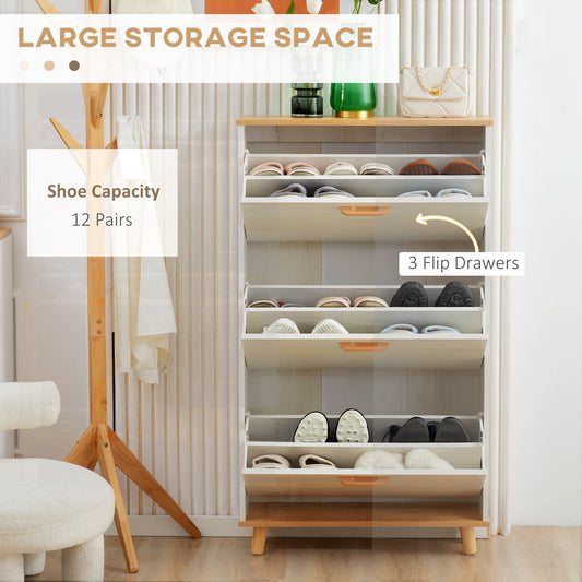 Modern Shoe Cabinet with 3 Flip Drawers and Adjustable Shelf – 28"W x 48"H