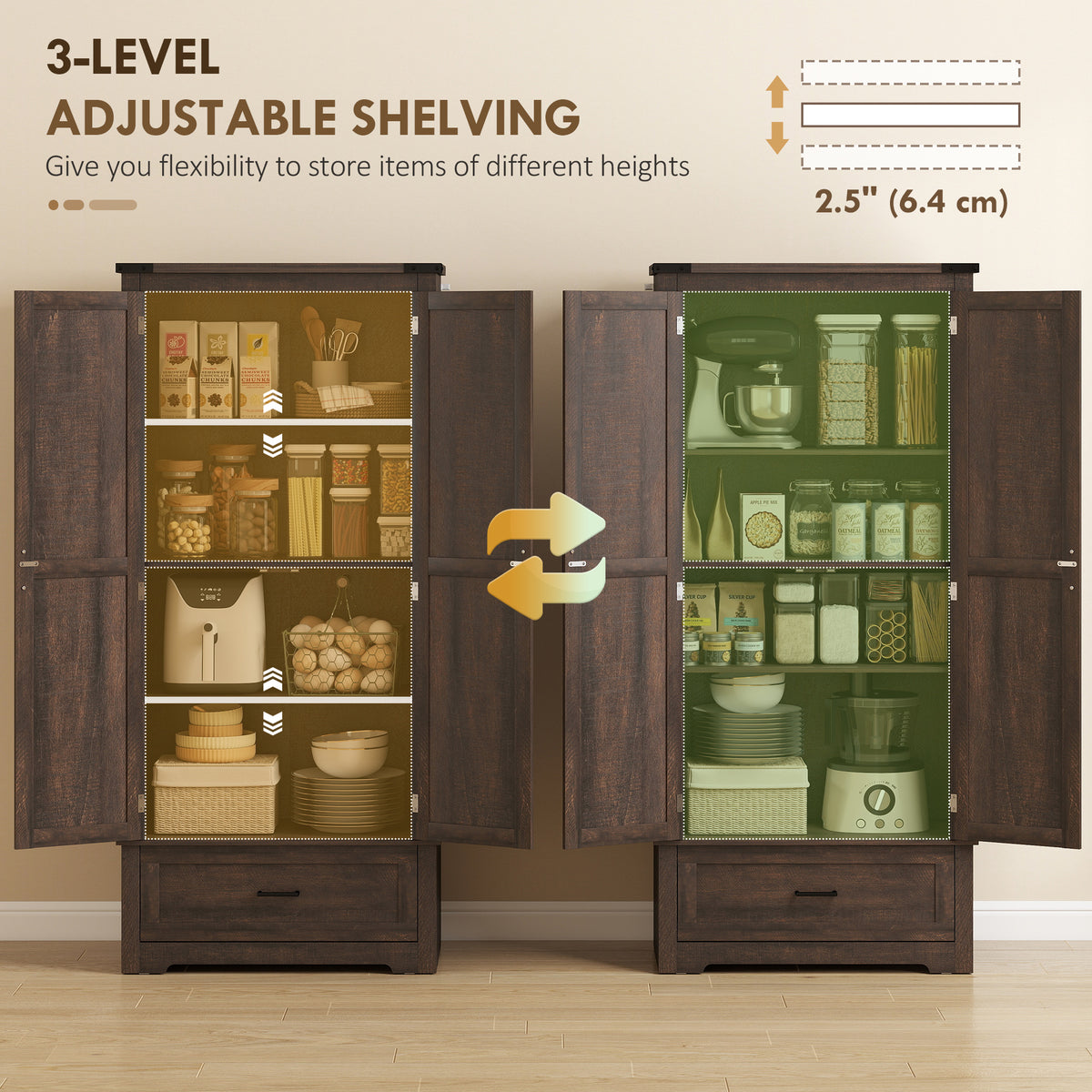 Tall Farmhouse Kitchen Pantry Cabinet with 2 Doors – 31"W x 69"H
