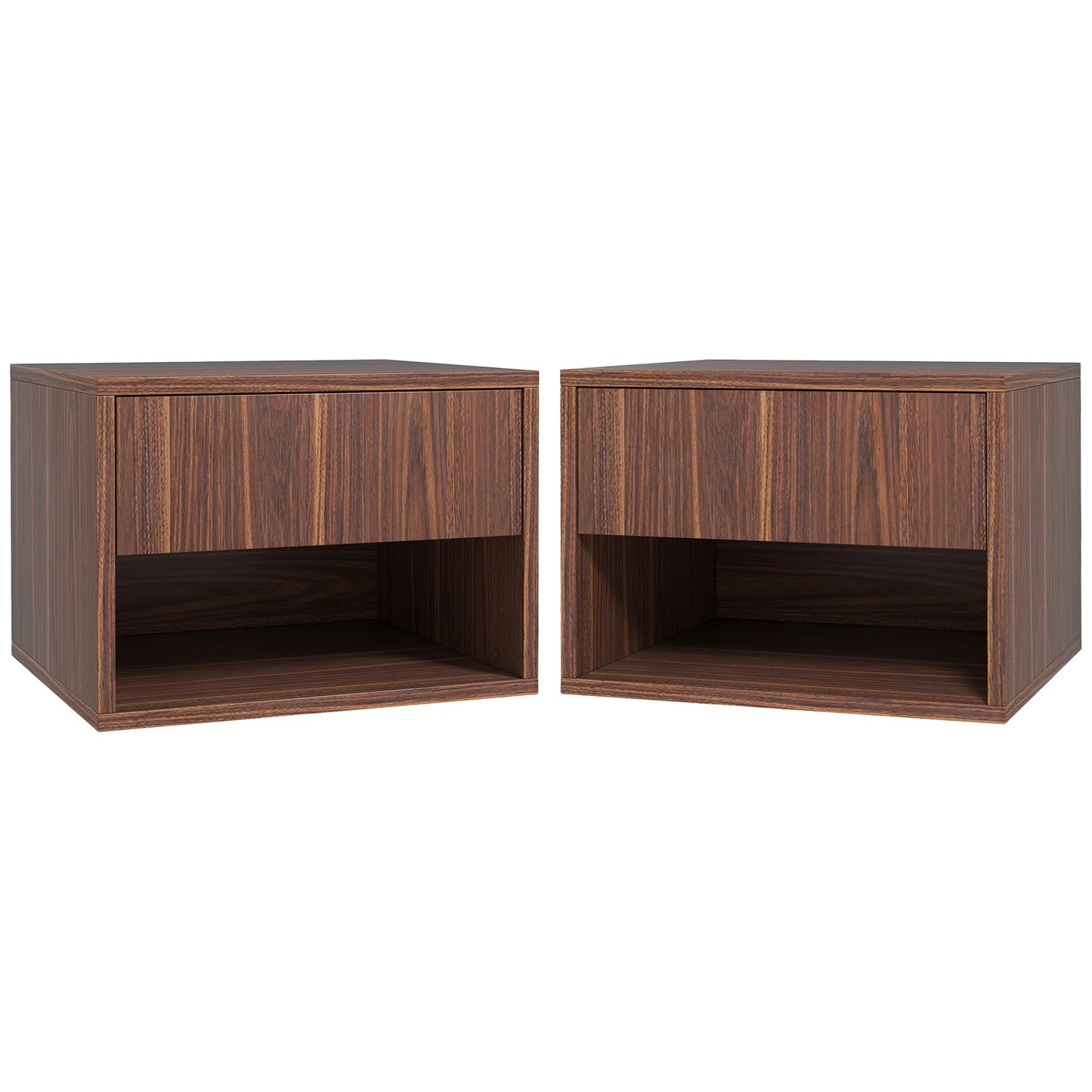HOMCOM Floating Wall Mounted Nightstands Set of 2 with Drawer, Brown Finish