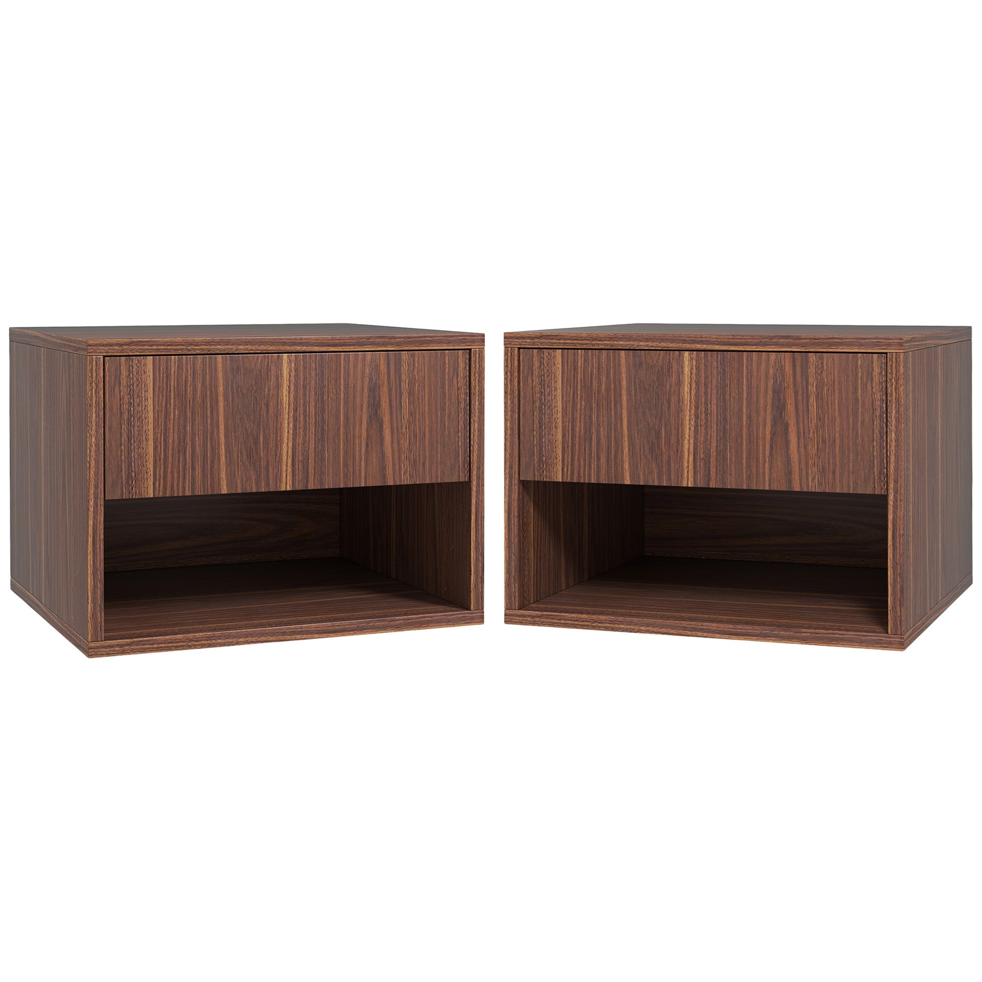 HOMCOM Floating Wall Mounted Nightstands Set of 2 with Drawer, Brown Finish