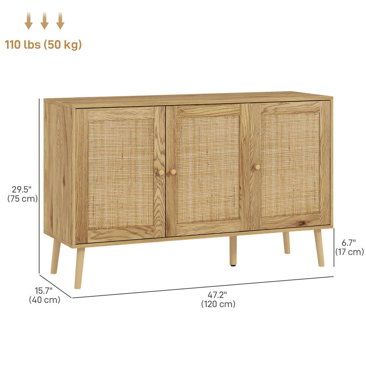 47" Bohemian Sideboard with Rattan Doors