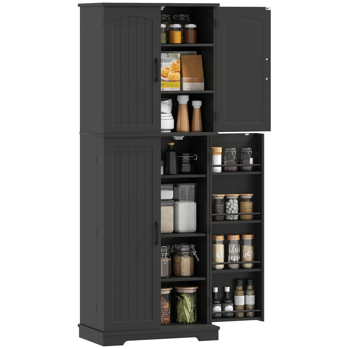 Storage Cabinet with Adjustable Shelves and 8 Door Spice Racks – 24"W x 64"H