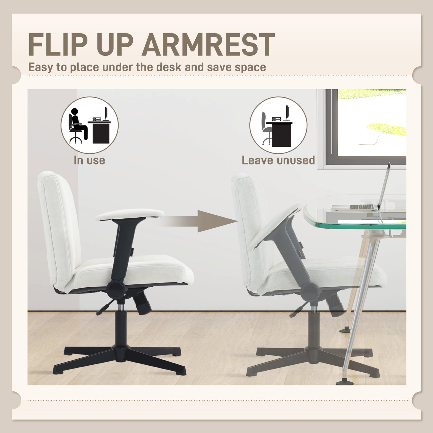 HOMCOM Criss Cross Office Chair with Flip‑Up Armrests, Adjustable Height, Beige