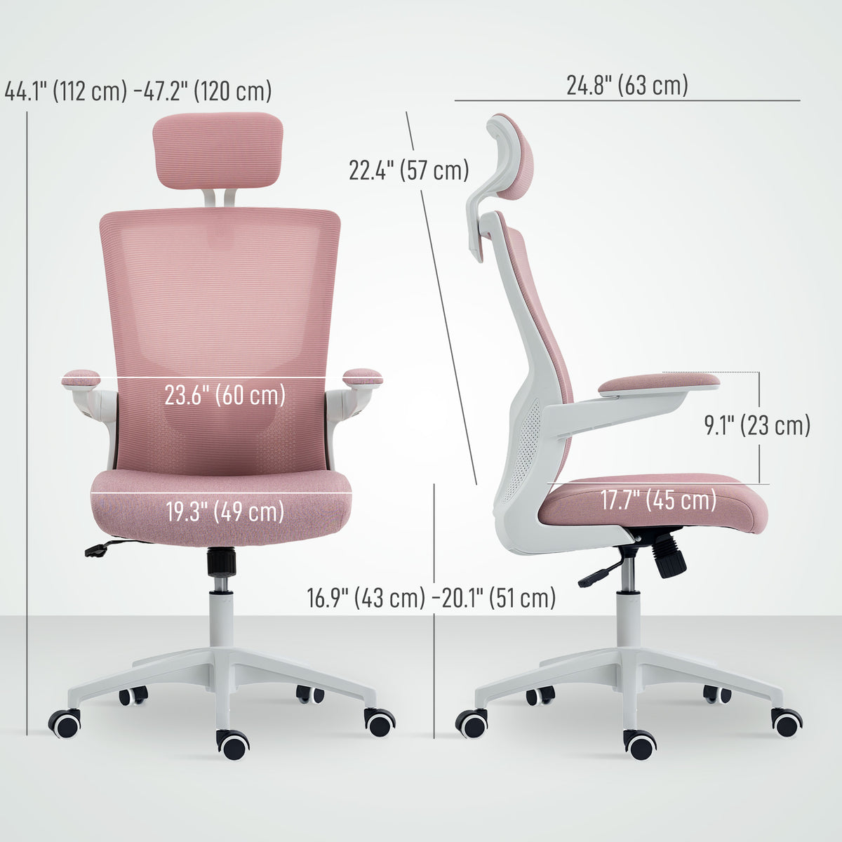 Ergonomic Office Chair, Swivel Desk Chair with Adjustable Lumbar Support, Pink