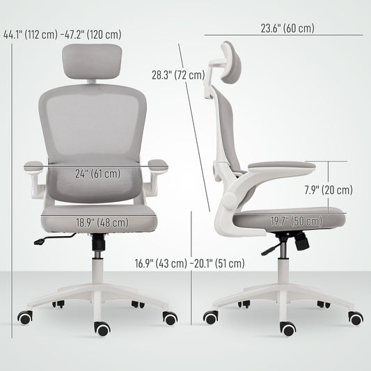 Ergonomic Mesh Office Chair, High Back Desk Chair with Rotatable Headrest, Grey