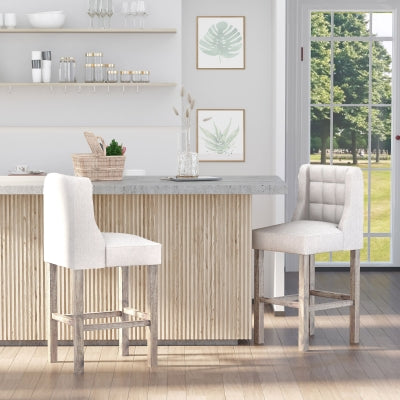 HOMCOM Modern Cream White Upholstered Counter Height Bar Stools Set of 2