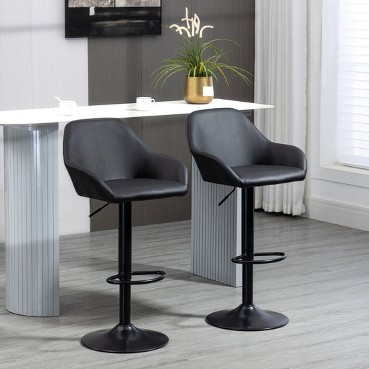 Retro PU Leather Swivel Bar Stools with Footrest and Mid Back, Round Base, Set of 2, Black