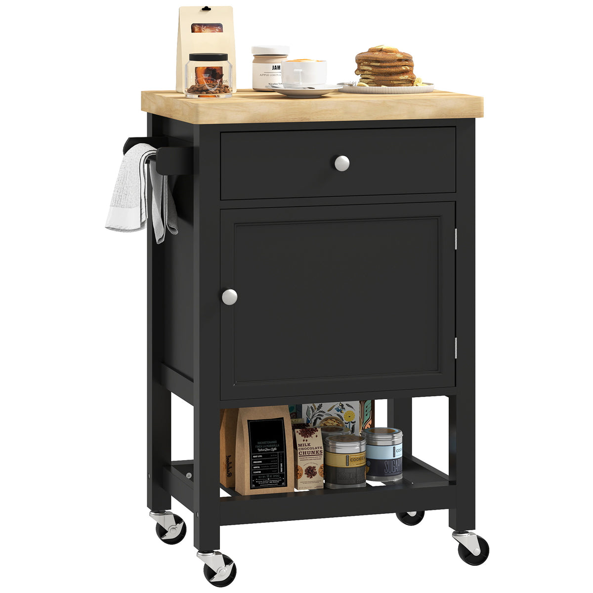 Rolling Kitchen Cart with Wood Top – 25"W x 35"H