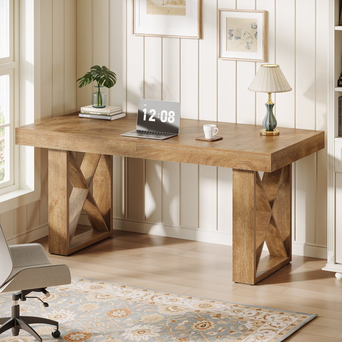 63" Computer Desk, Simple Executive Desk Writing Table for Home Office
