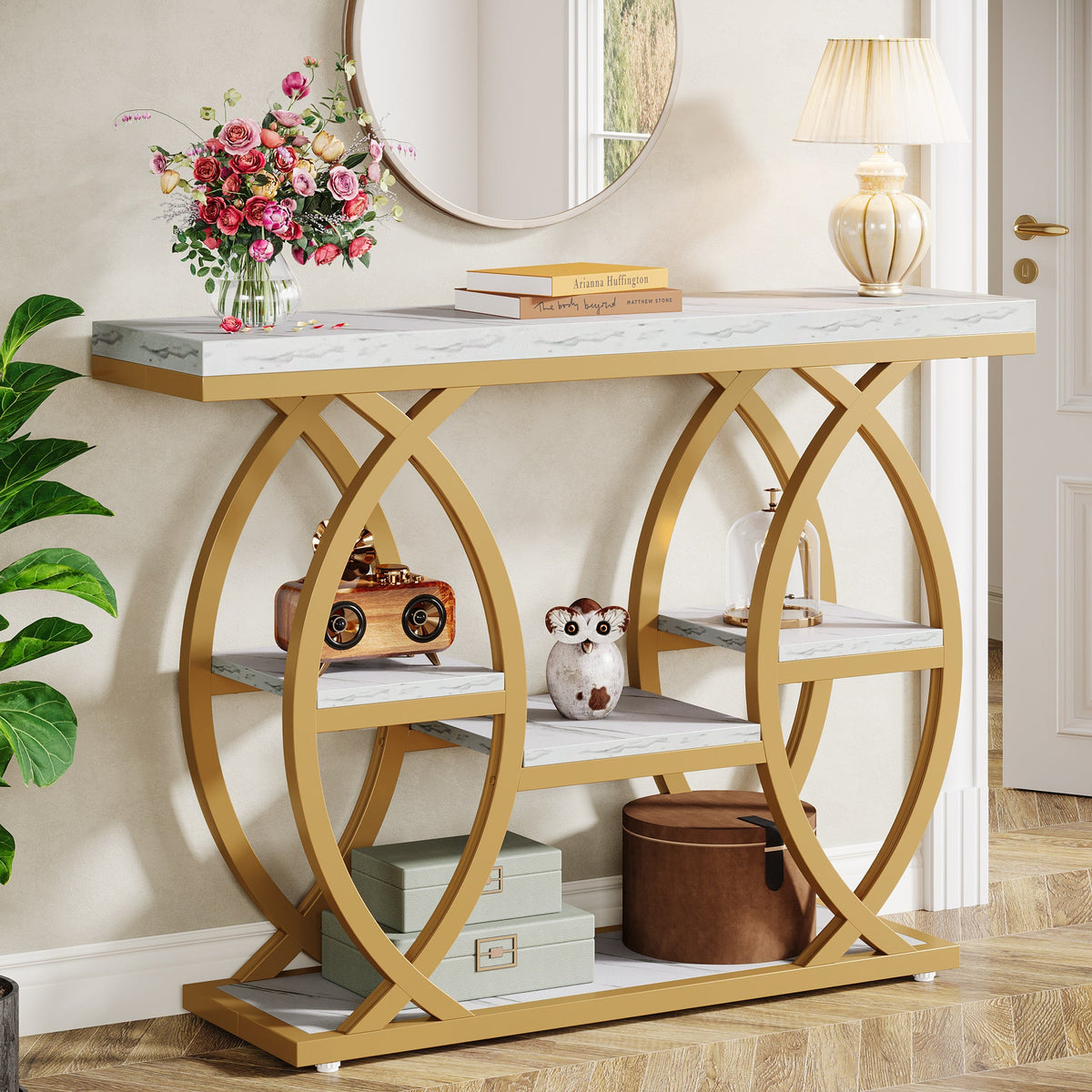 39" Console Table, 4-Tier Sofa Table Entryway Table with Storage Shelves