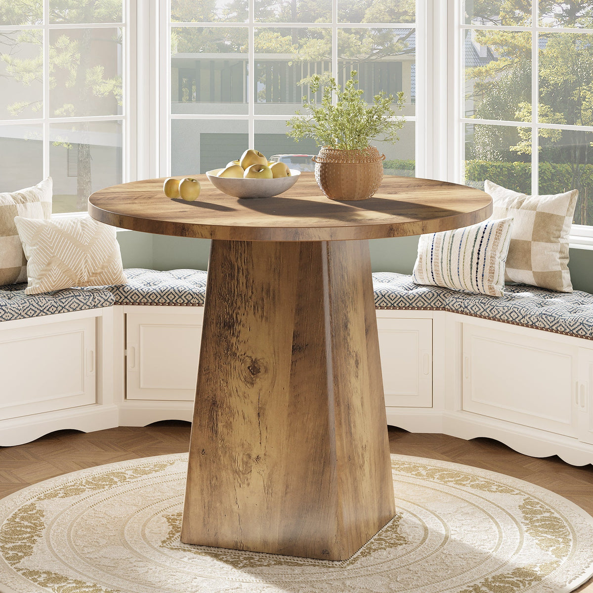 31.5" Round Dining Room, Farmhouse Kitchen Dinner Table with Square Base