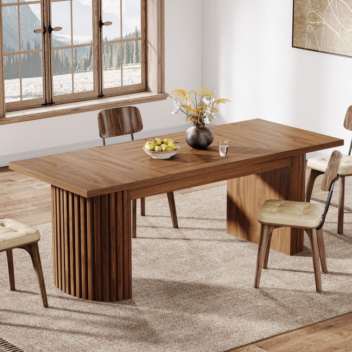 78.7" Dining Table, Rectangular Kitchen Table with Wooden Tabletop for 6-8 People