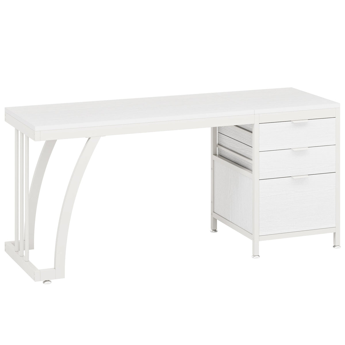Industrial Computer Desk, 59" Study Desk with Reversible Drawer Cabinet