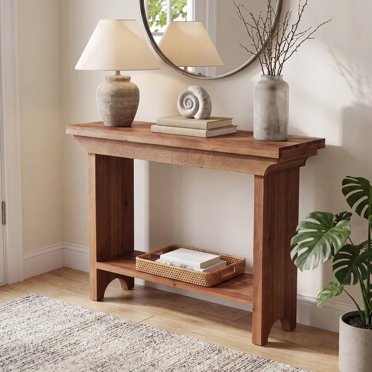 Solid Wood Console Table, 39.4" Entryway Sofa Table with Lower Shelf for Hallway