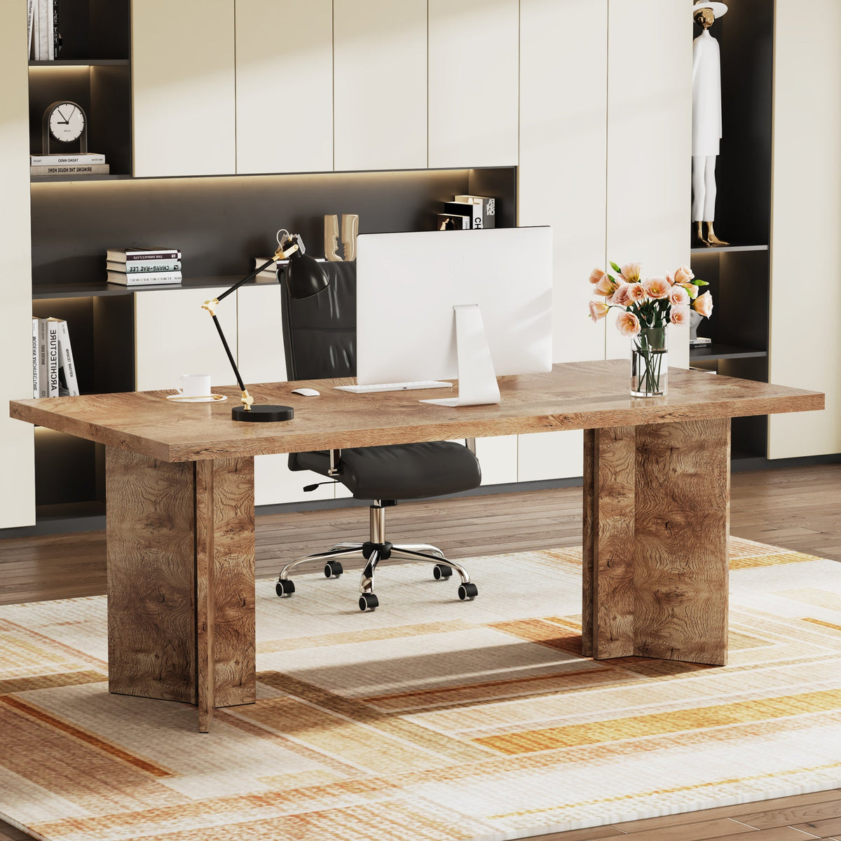 63" Executive Desk, Farmhouse Computer Desk with Large Tabletop