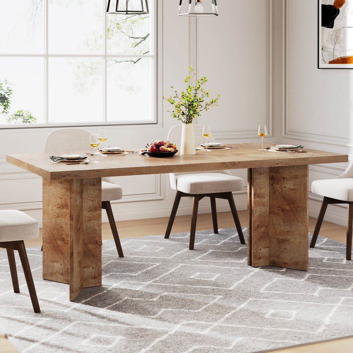 63" Dining Table, Farmhouse Kitchen Table with Large Tabletop for 4-6