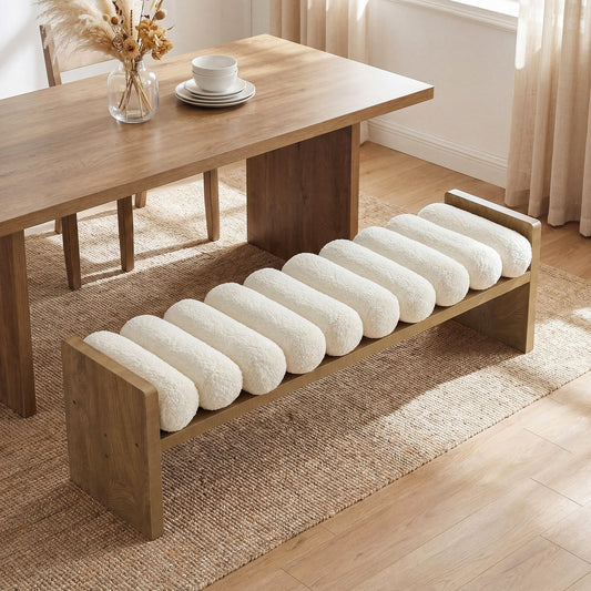 59'' Dining Bench, Upholstered Fabric Kitchen Bench for Dining Room(Removable Cushion)