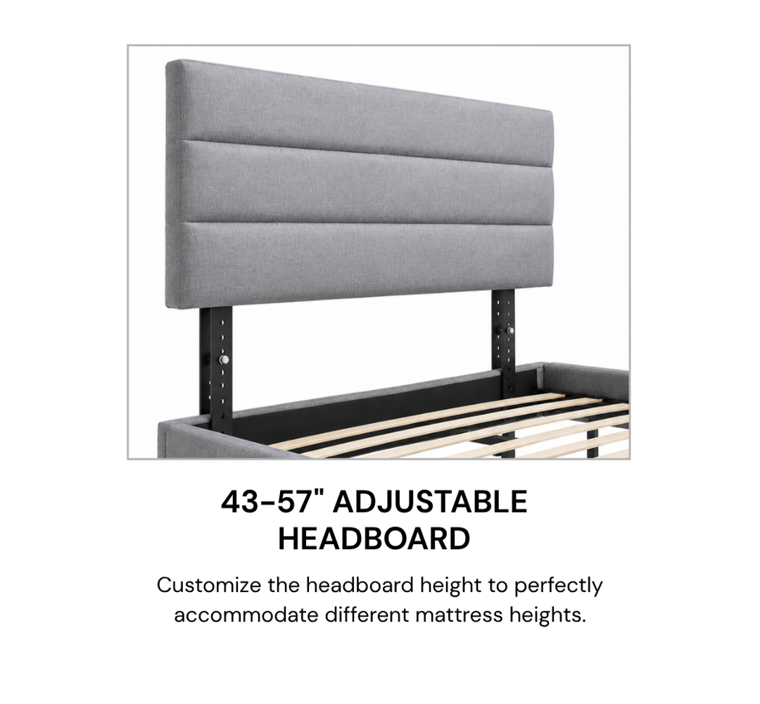 T2103 Modern Upholstered Linen Platform Bed Frame Adjustable Headboard