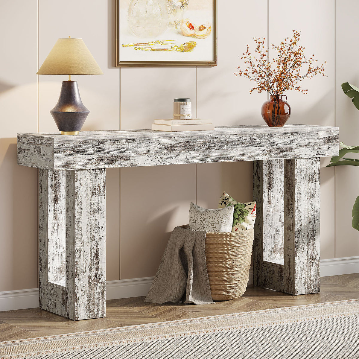 63-Inch Console Table, Farmhouse Wooden Sofa Table Entryway Table