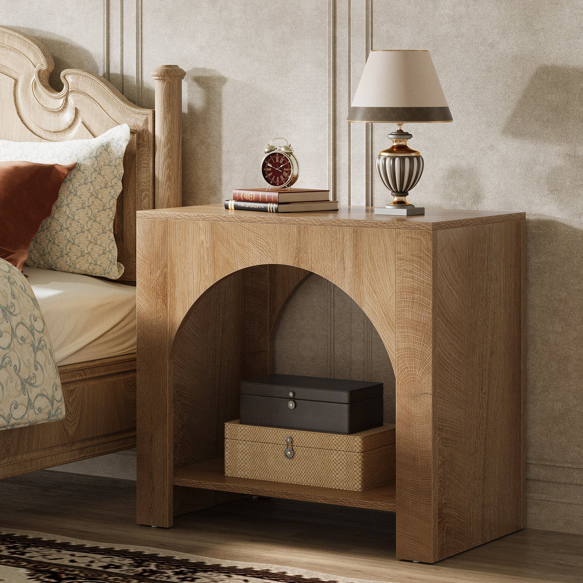 Wooden Nightstand with 2-Tier Storage, 27.56" Bedside Table for Bedroom