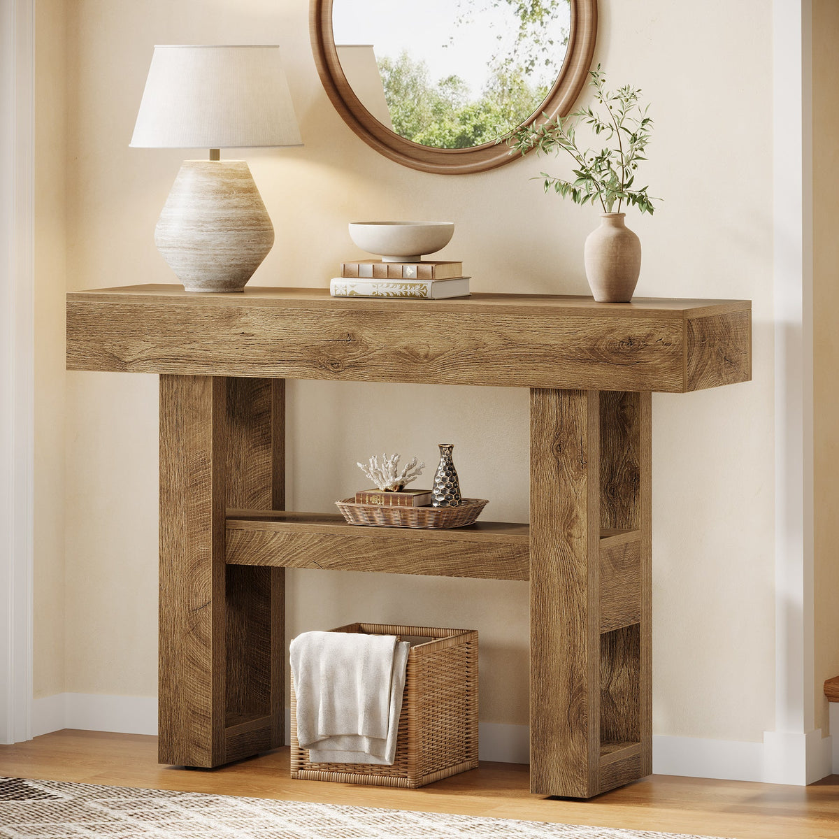 41.3" Console Table, 2-Tier Narrow Sofa Entryway Table with Storage