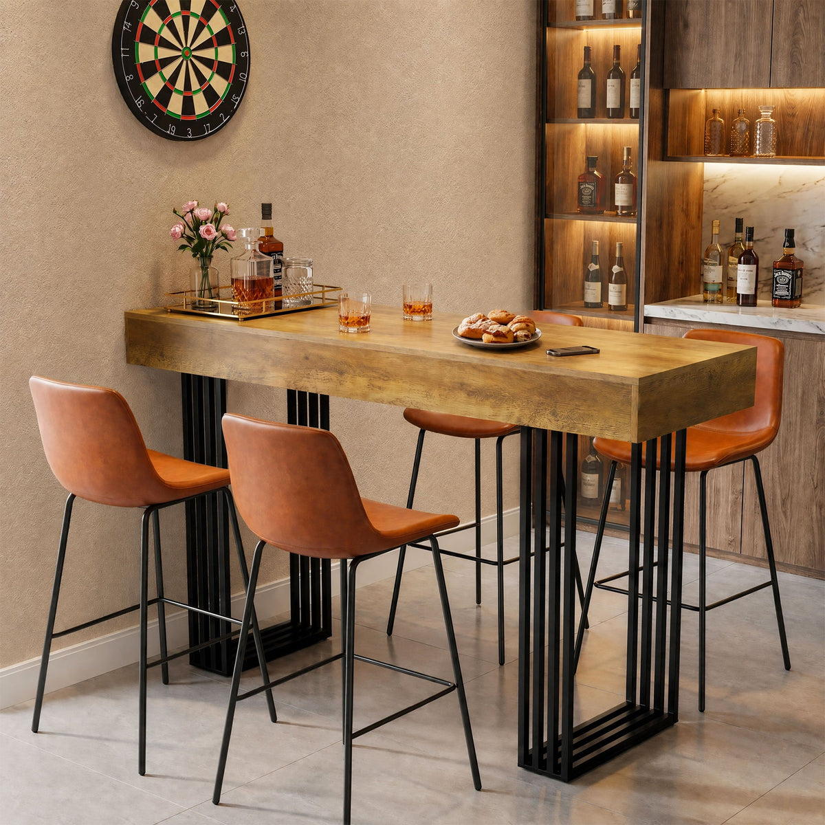 63" Bar Table, Industrial Counter-Height Table with Metal Frame for Bistro, Kitchen