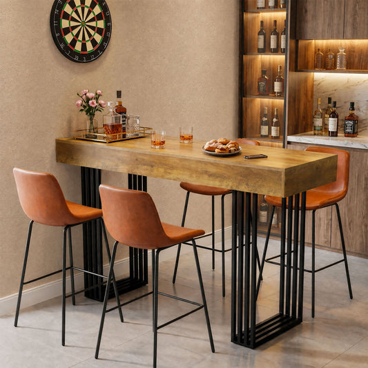 63" Bar Table, Industrial Counter-Height Table with Metal Frame for Bistro, Kitchen