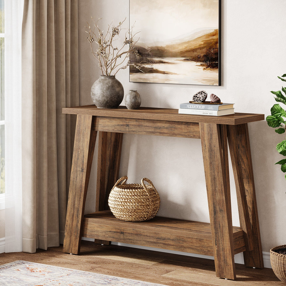 41.3" Console Table, 2-Tier Farmhouse Sofa Entryway Table with Storage