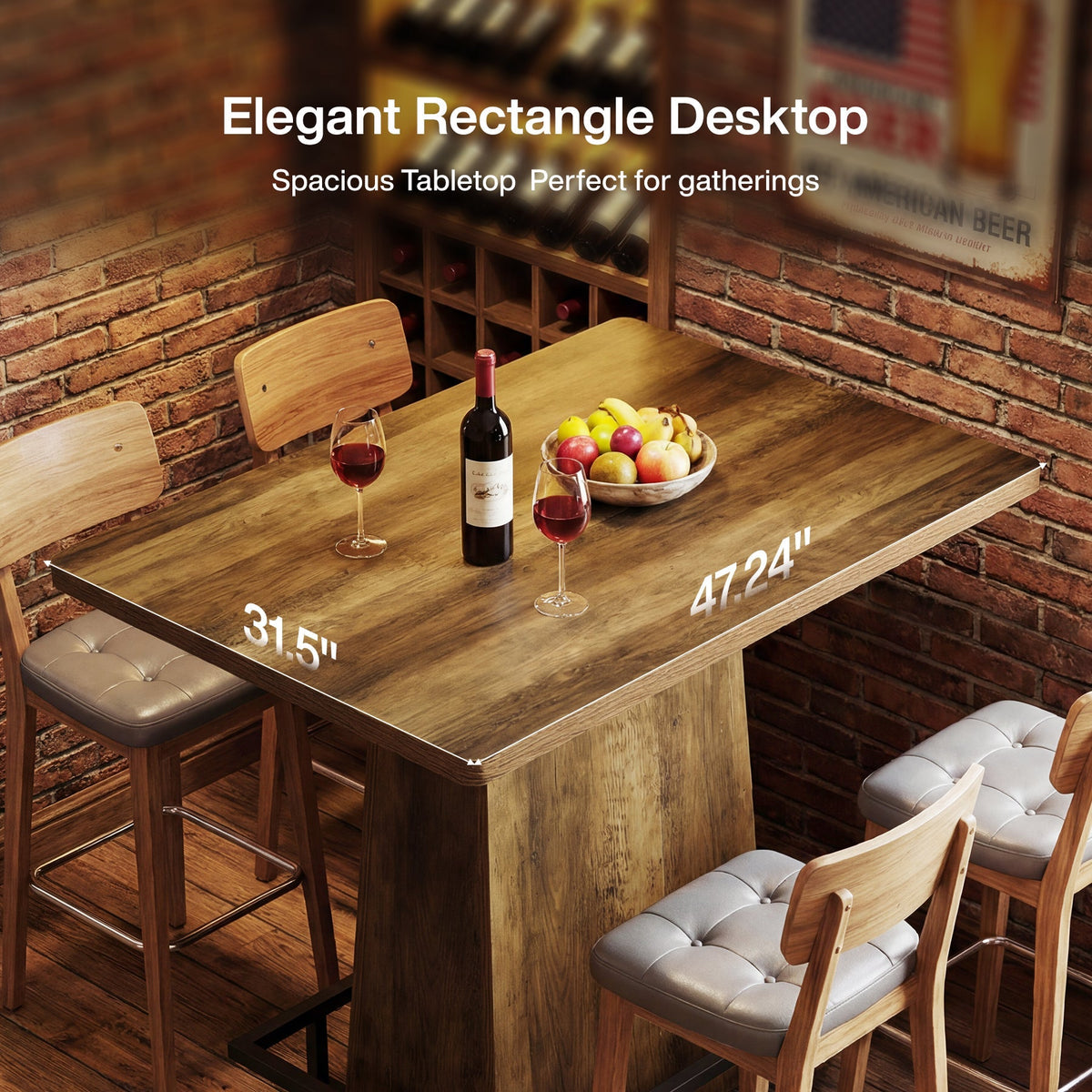 47" Bar Table, Rustic Industrial Pub Table with Footrest for Kitchen Bar Restaurant