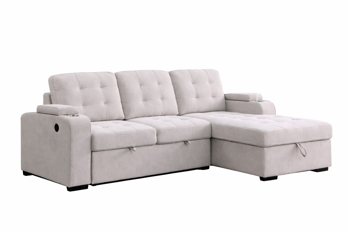 Tufted Sectional Sleeper – Beige