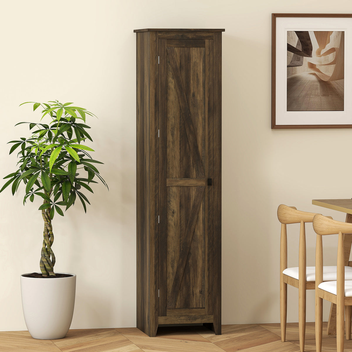 Farmhouse Kitchen Pantry Storage Cabinet with Barn Door – 17"W x 67"H