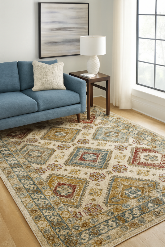 Distressed Jute Area Rug – Cream/Grey/Taupe