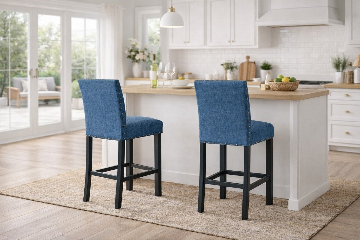 Upholstered 29'' Bar Stool, Set of 2 – Blue