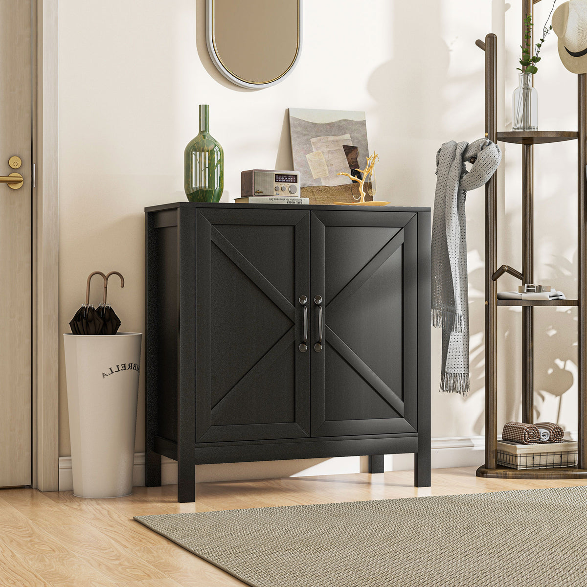 Kitchen Storage Cabinet with Barn Door and Adjustable Shelves – 32"W x 34"H