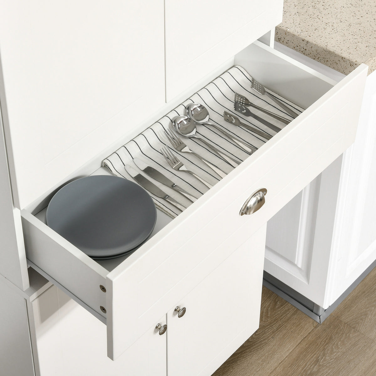 Modern Kitchen Pantry Storage Cabinet with 4 Doors and 3 Adjustable Shelves – 29"W x 73"H