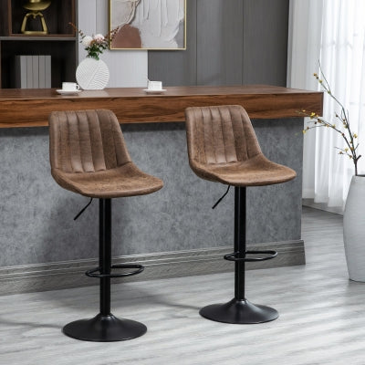 HOMCOM 2-Pack Counter Height Bar Stools, Brown PU Leather, Steel Legs