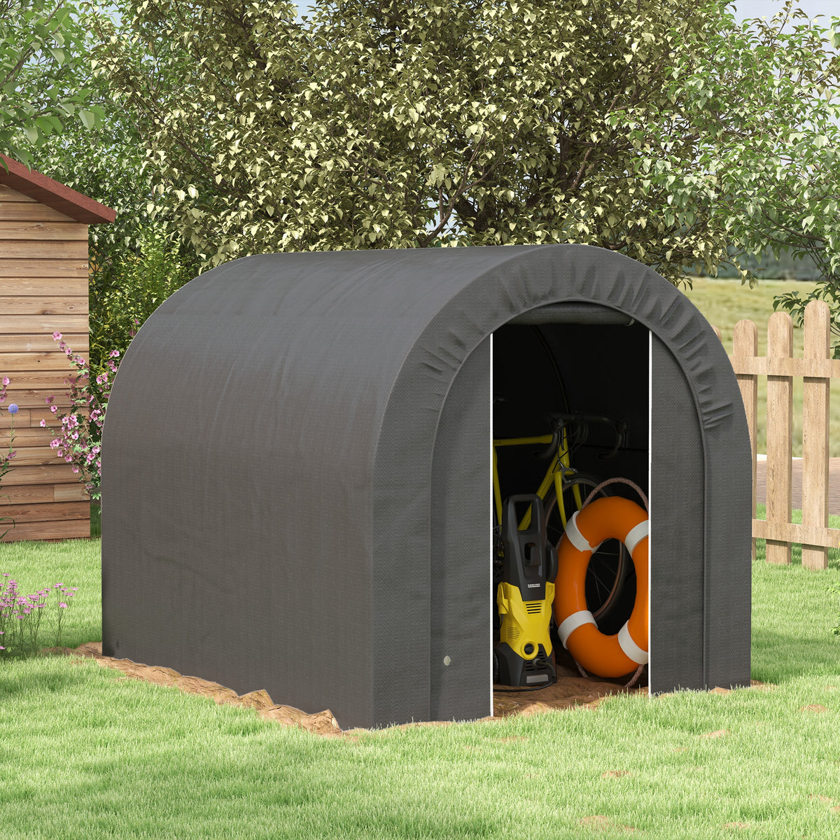 6' x 8' Outdoor Storage Shed, Heavy Duty Galvanized Steel Portable Shed for Bike, Motorcycle, Garden Tools
