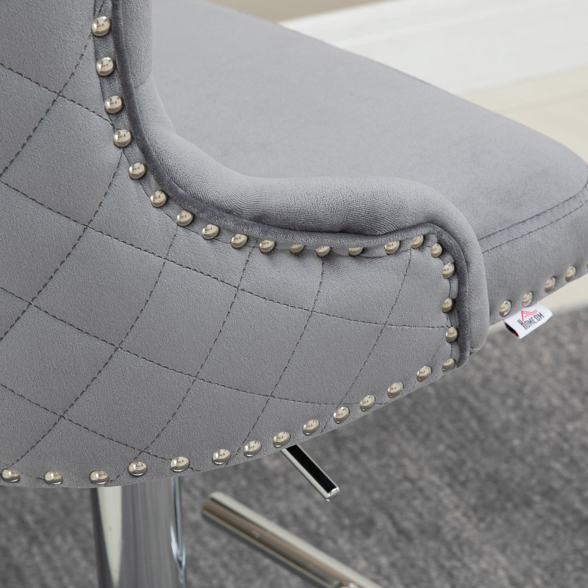 Button-Tufted Velvet Wingback Swivel Bar Stools with Nailhead Trim, Set of 2, Grey