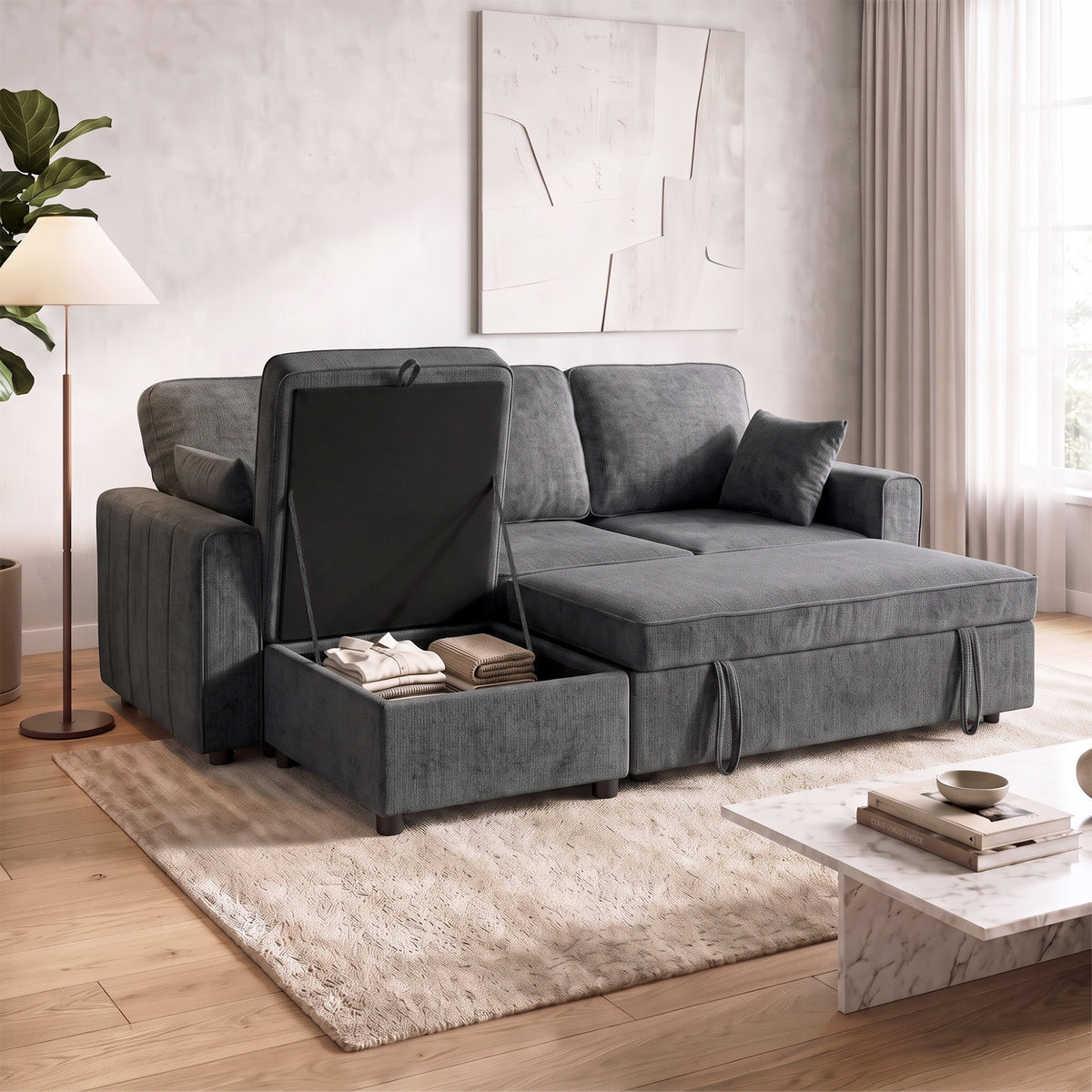 Modular Sleeper Sectional with Reversible Storage Ottoman