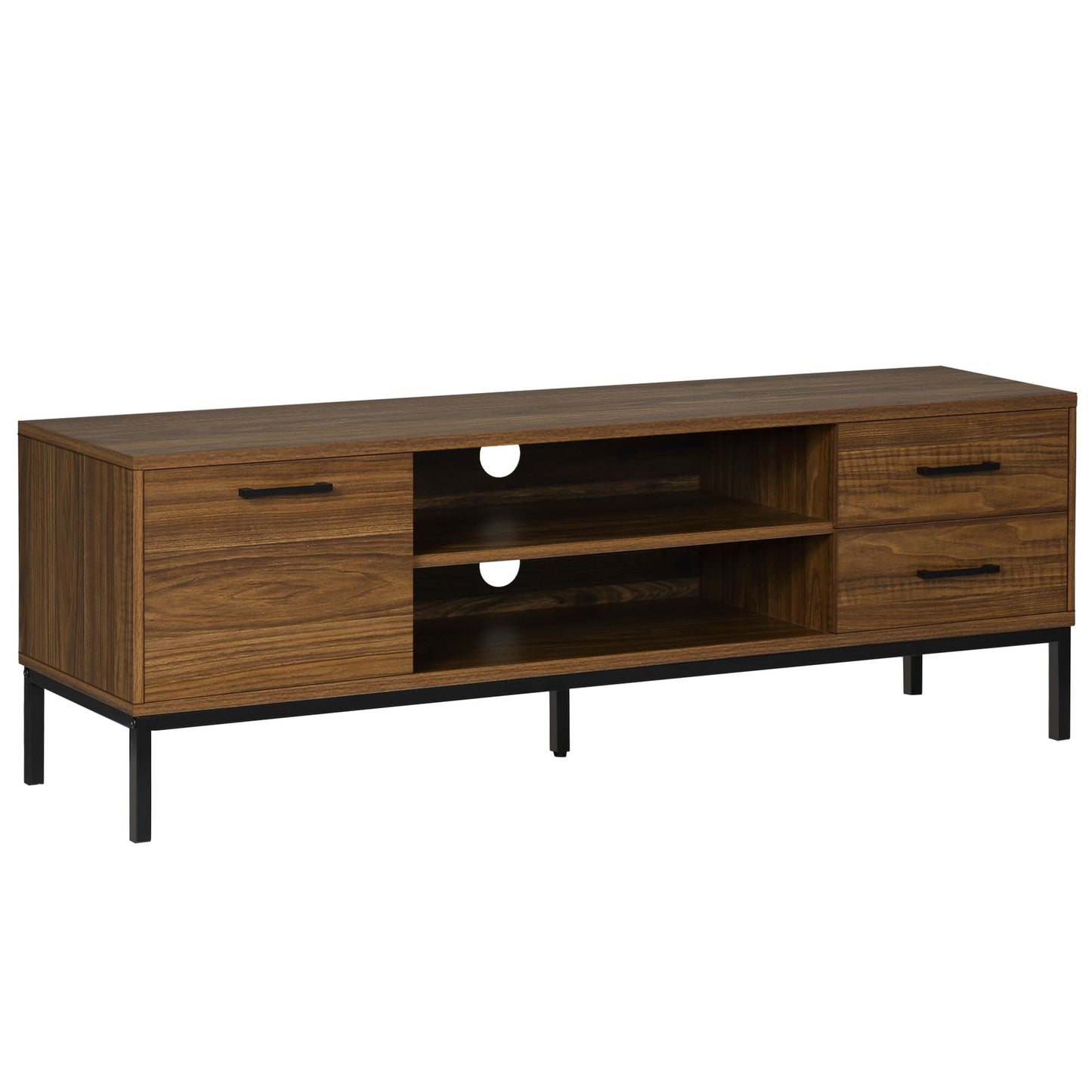 Modern Dark Walnut TV Stand for 50-inch TVs, Entertainment Center with Storage