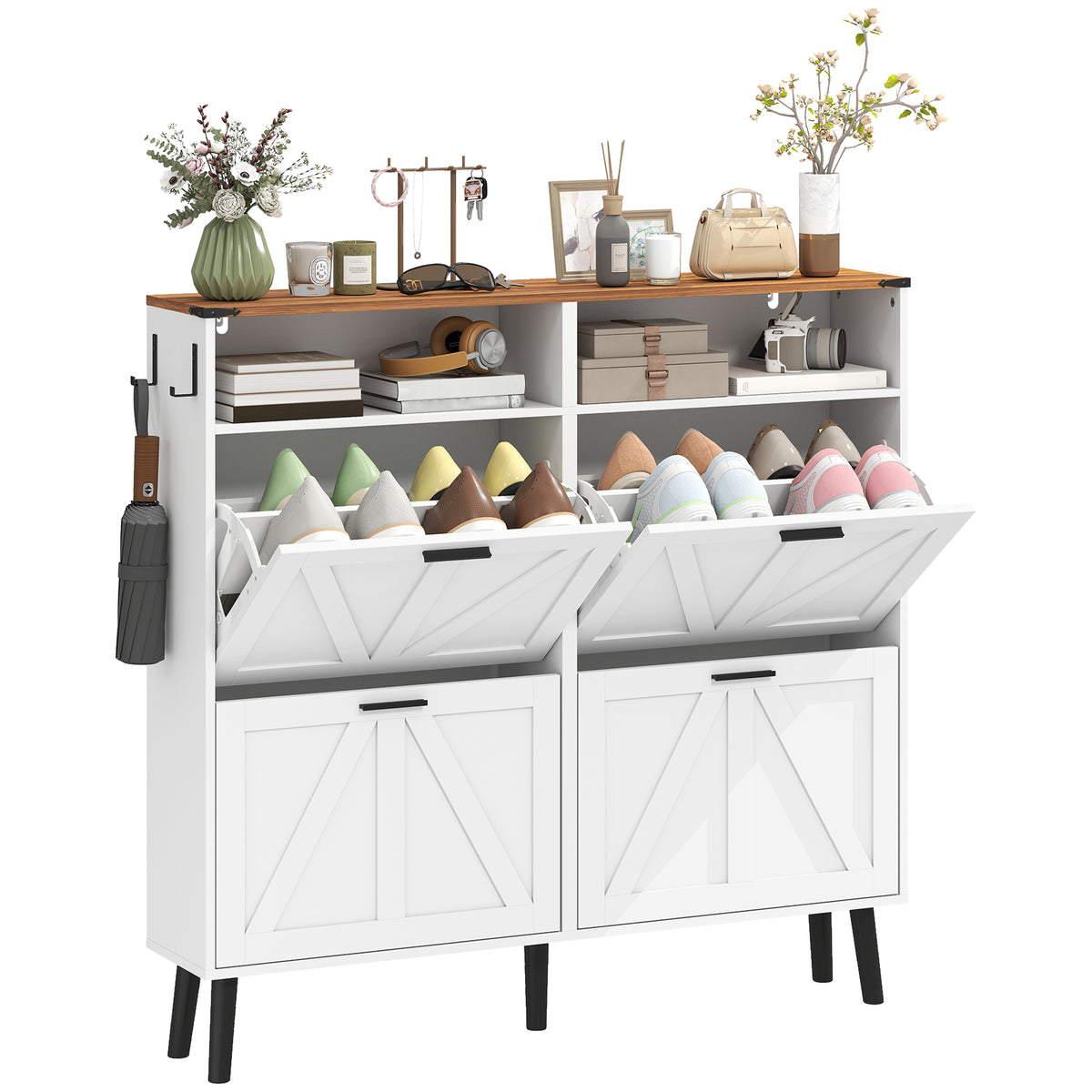 Shoe Storage Cabinet with 4 Flip Drawers – 47"W x 45"H